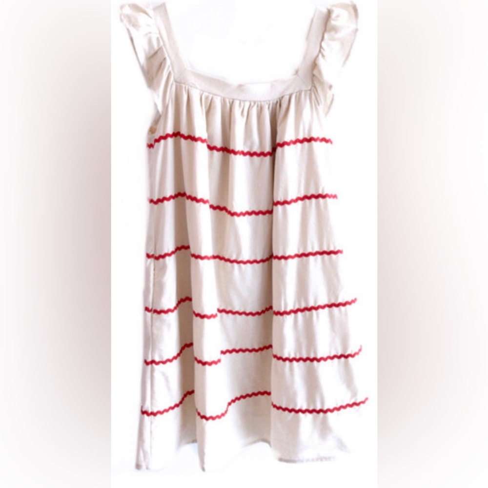English Factory Rick-Rack Ruffle Dress in Cream/Red - size Small